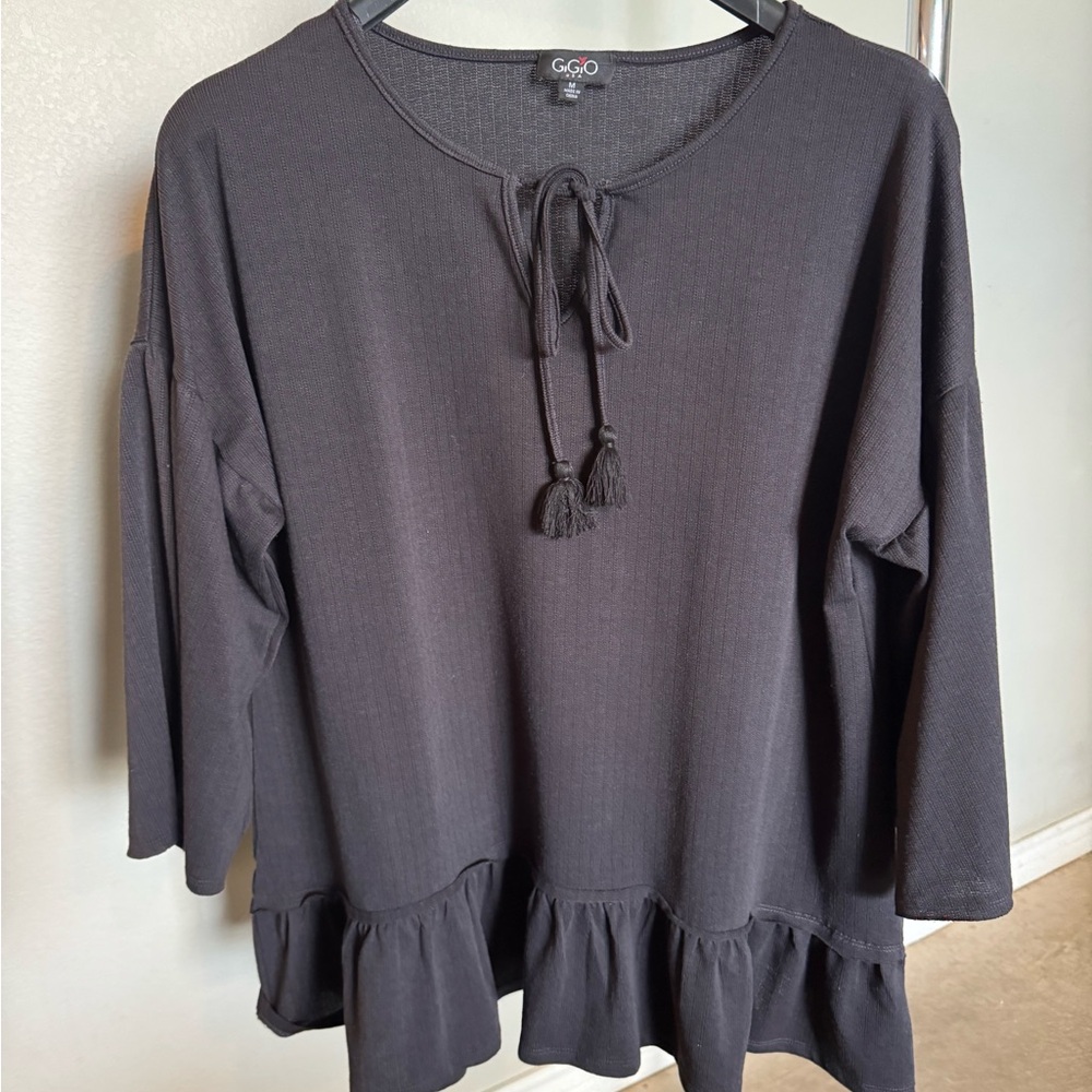 Gucci Women's Charcoal Blouse with Tassel Accent